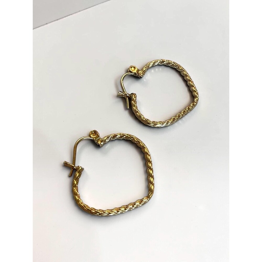 Vintage 14K Gold Heart Hoop Earrings | Twisted Rope Heart Hoops | Estate Gold